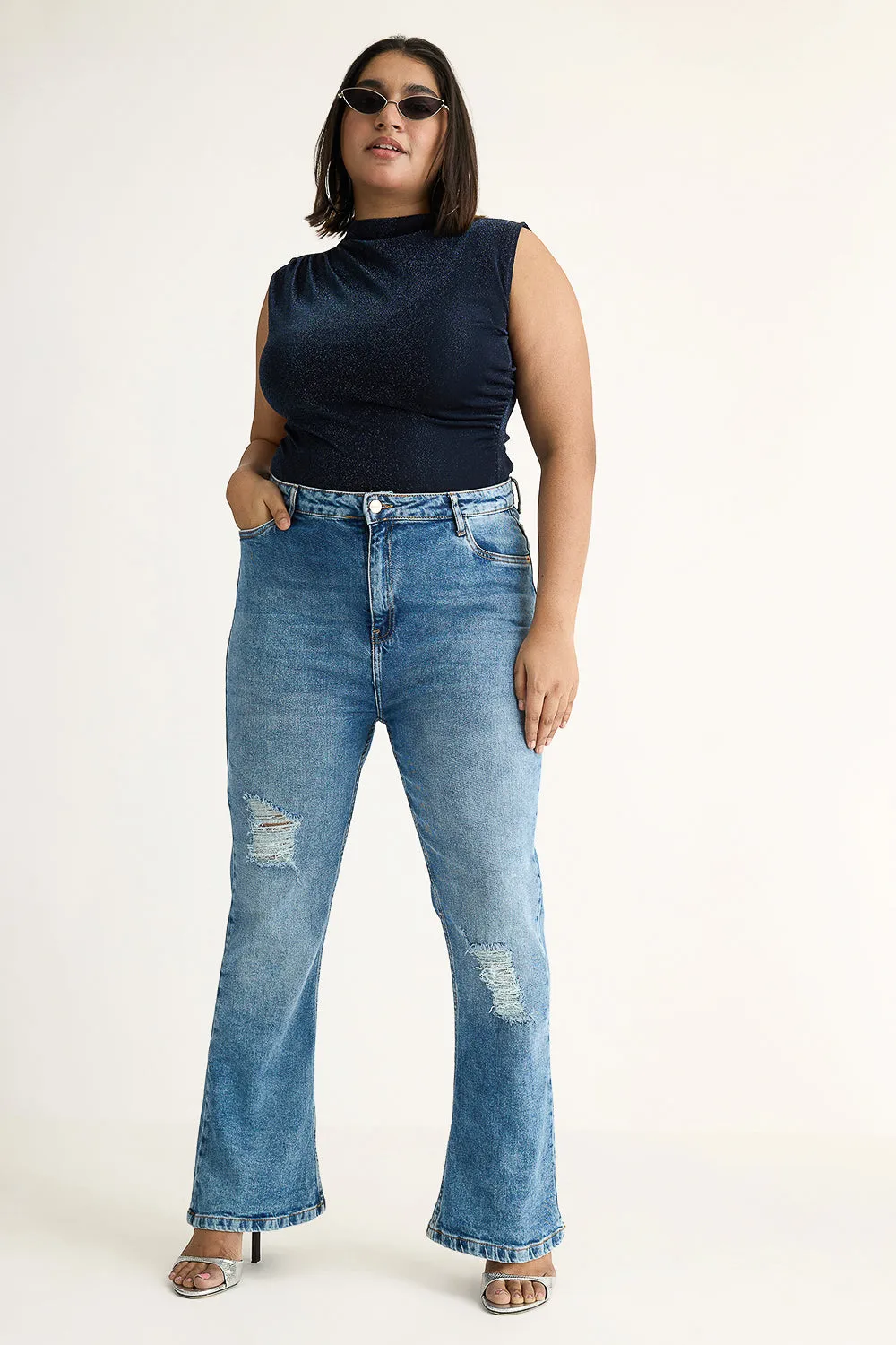 Radiant Curve Distressed Bootcut Jeans