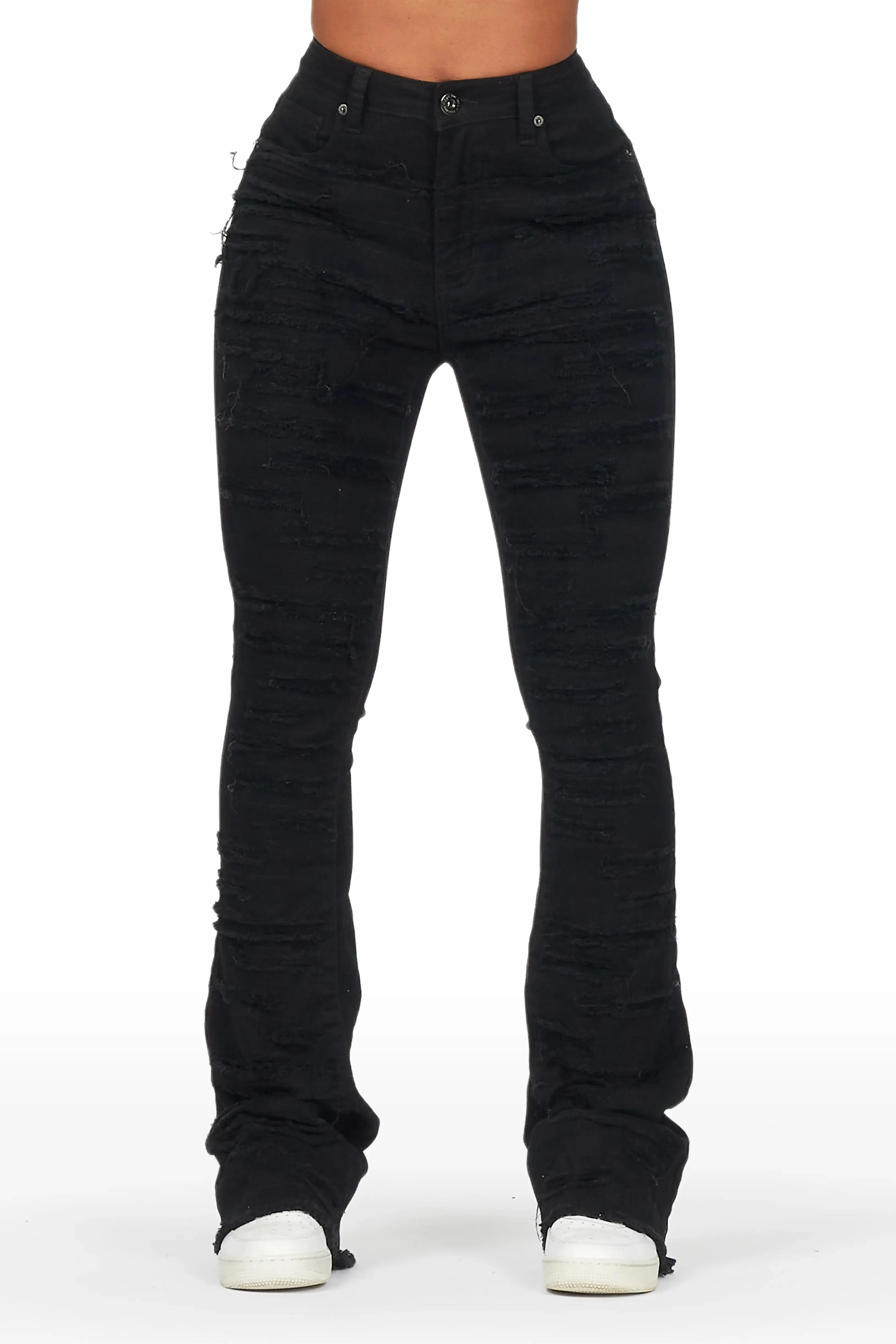 Raeven Black Stacked Flare Jean