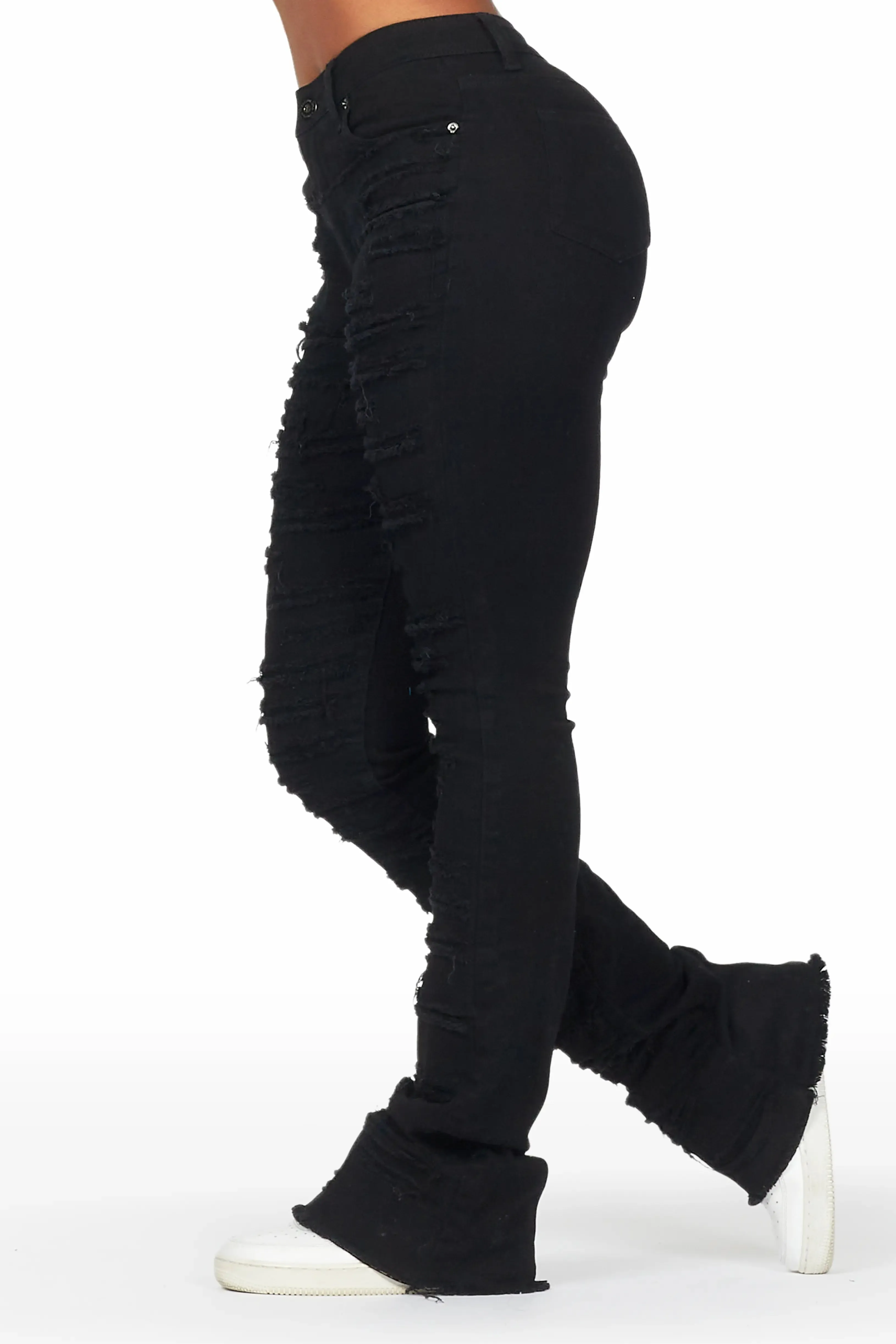 Raeven Black Stacked Flare Jean