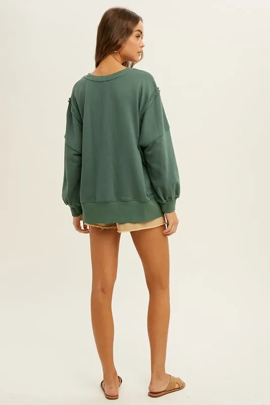 raw edge french terry sweatshirt - green