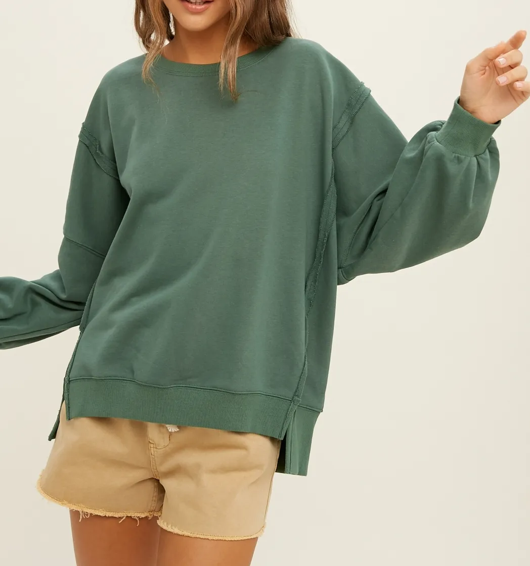 raw edge french terry sweatshirt - green