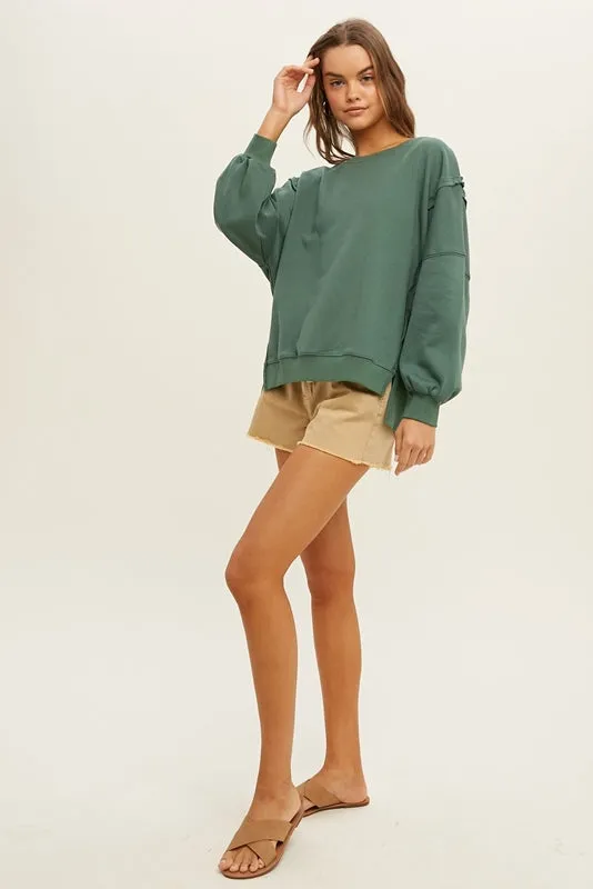 raw edge french terry sweatshirt - green