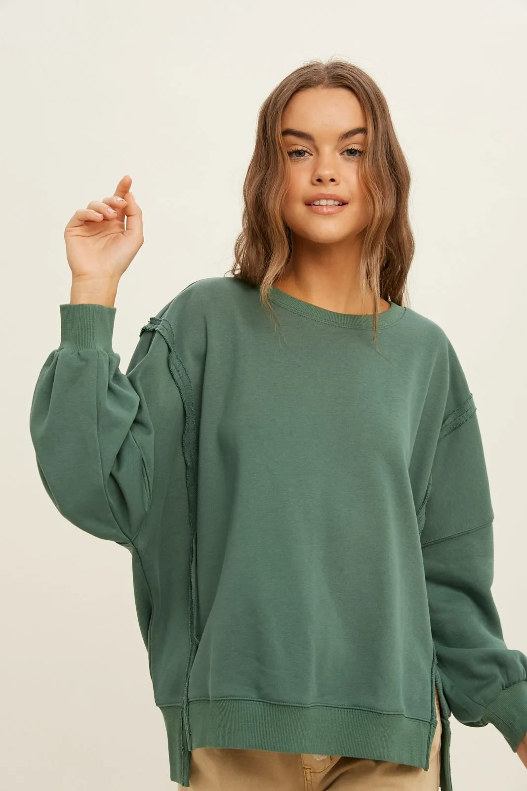 raw edge french terry sweatshirt - green