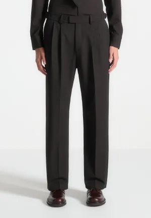 Relaxed Fit Textured Twin Pleat Tailored Trousers - Brown