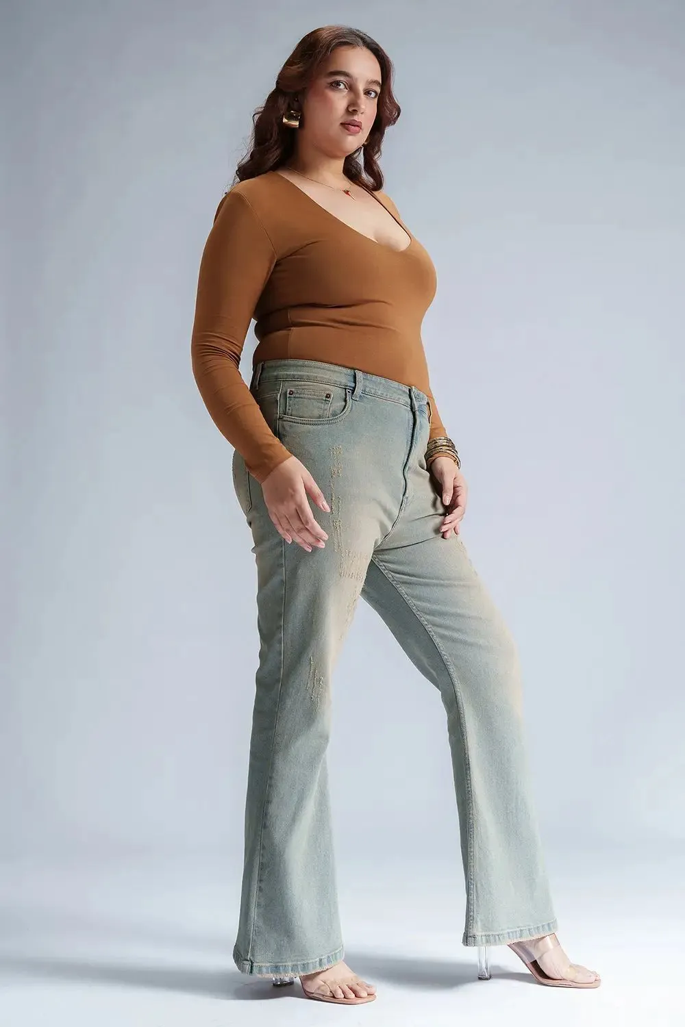 Retro Lupine Blue Curve Bootcut Jeans