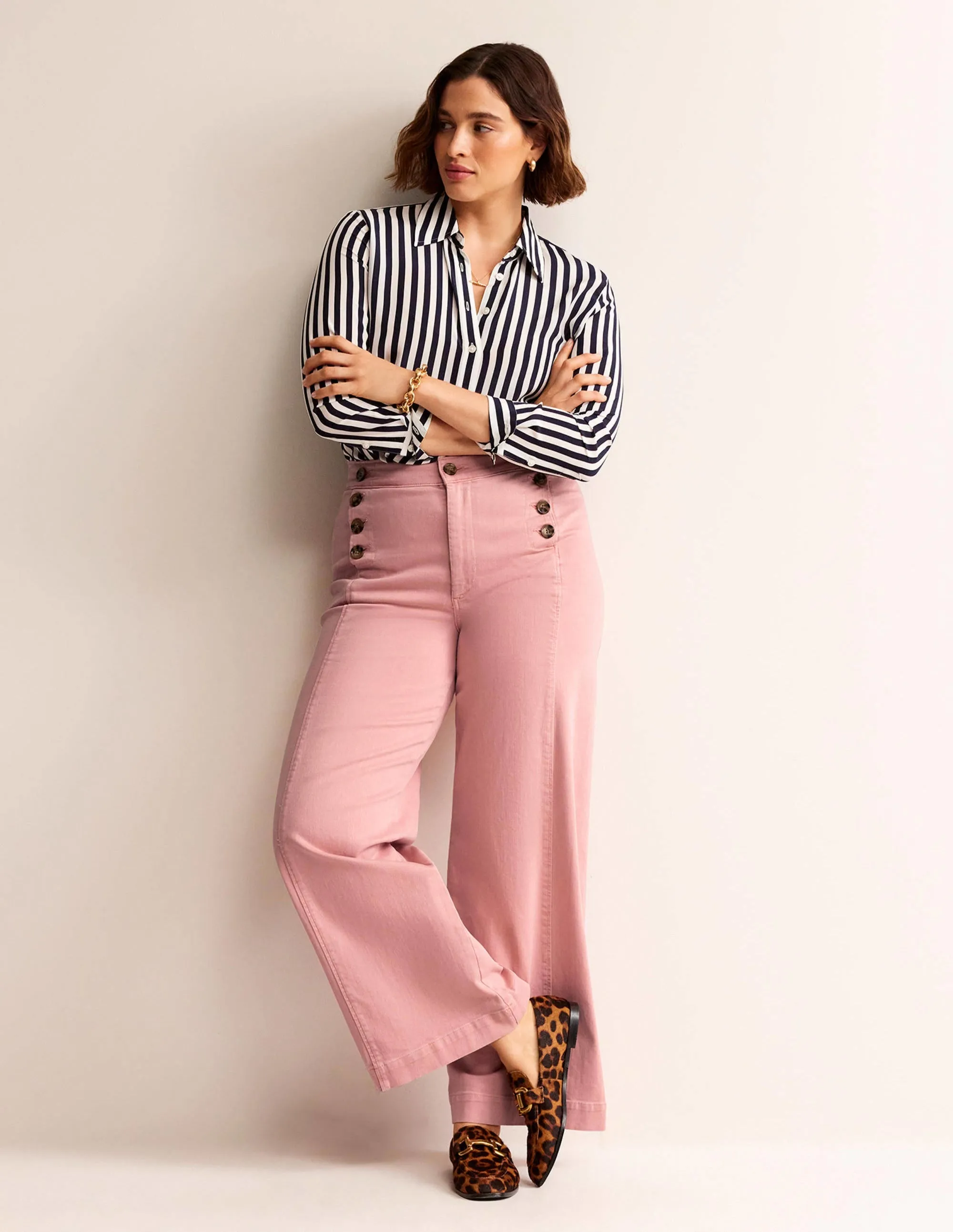 Sailor Wide Leg Trousers-Pink