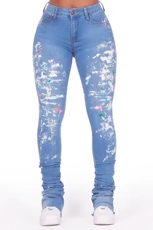 Shantele Med. Wash Painted Super Stacked Jean