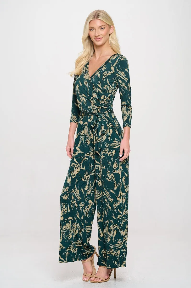 Shay Surplice Neck Three Quarter Sleeve Jumpsuit