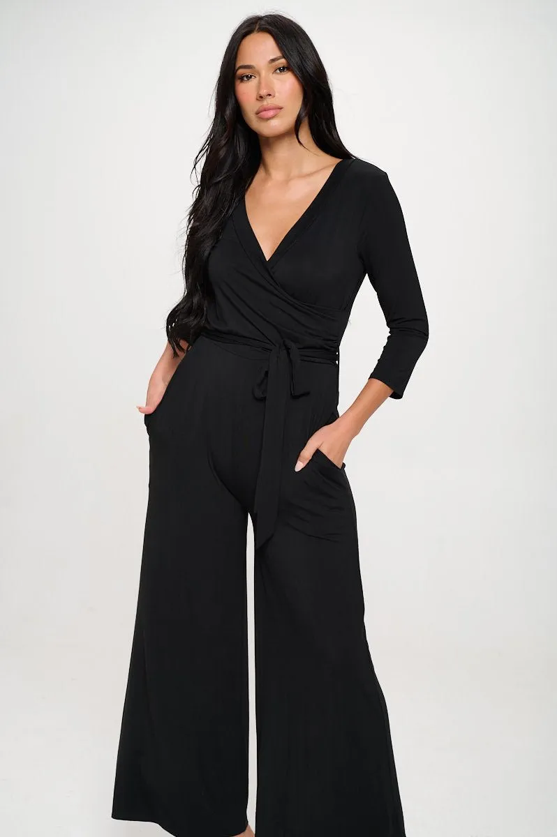 Shay Surplice Neck Three Quarter Sleeve Jumpsuit