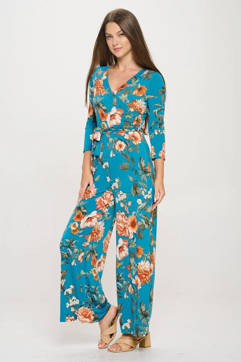 Shay Surplice Neck Three Quarter Sleeve Jumpsuit