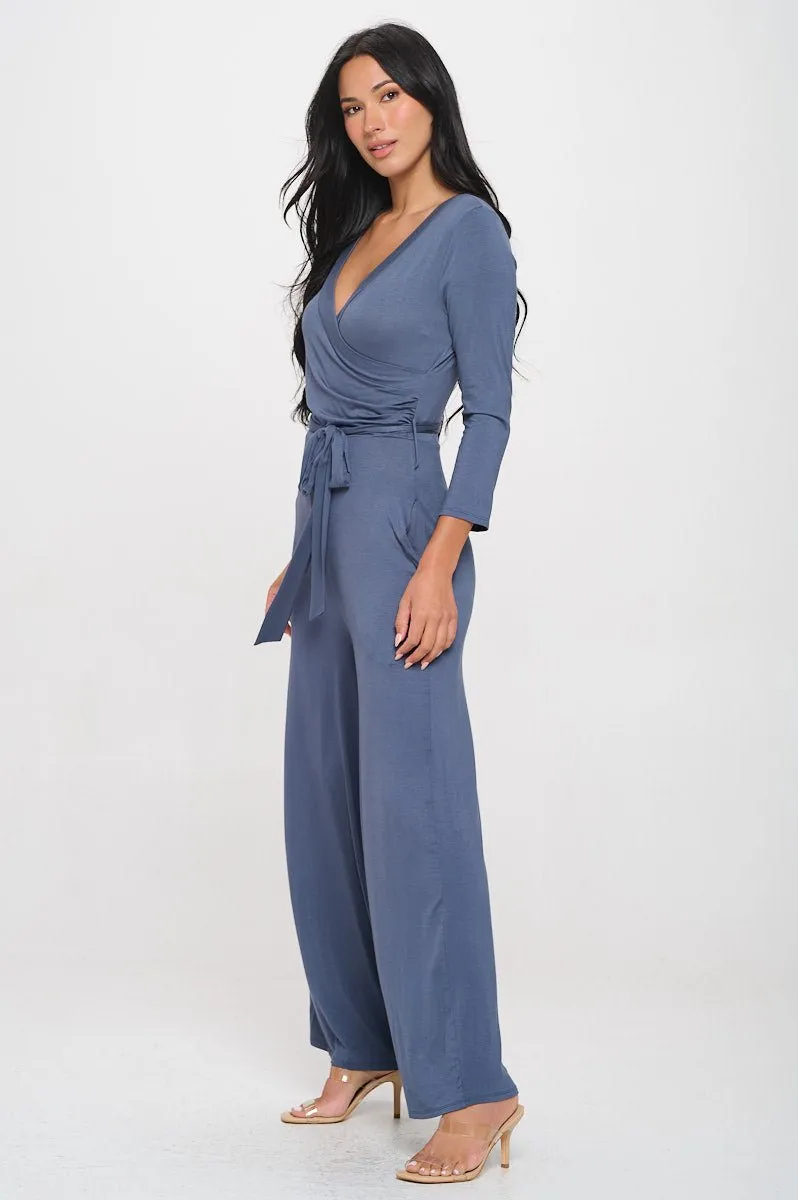 Shay Surplice Neck Three Quarter Sleeve Jumpsuit