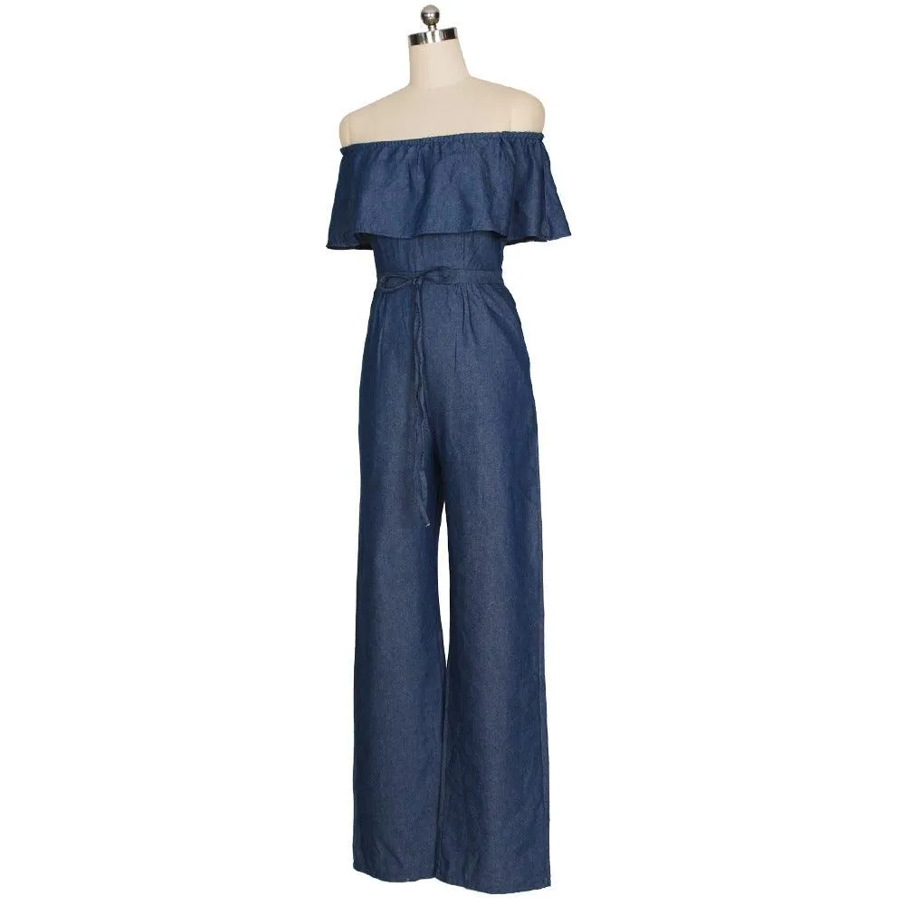 STRAPLESS DENIM JUMPSUIT