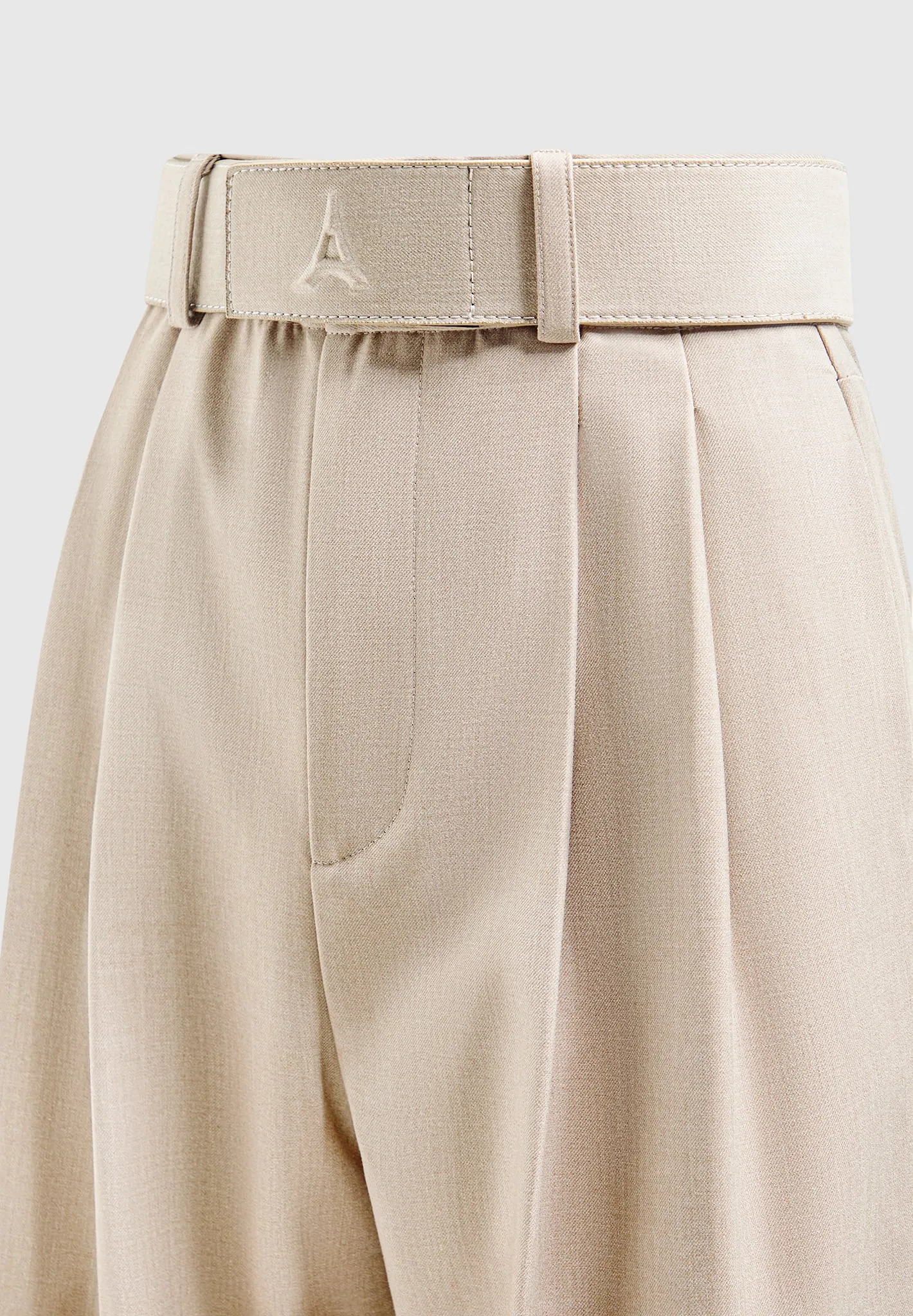 Tailored Pleated Trousers with Eiffel Belt - Taupe