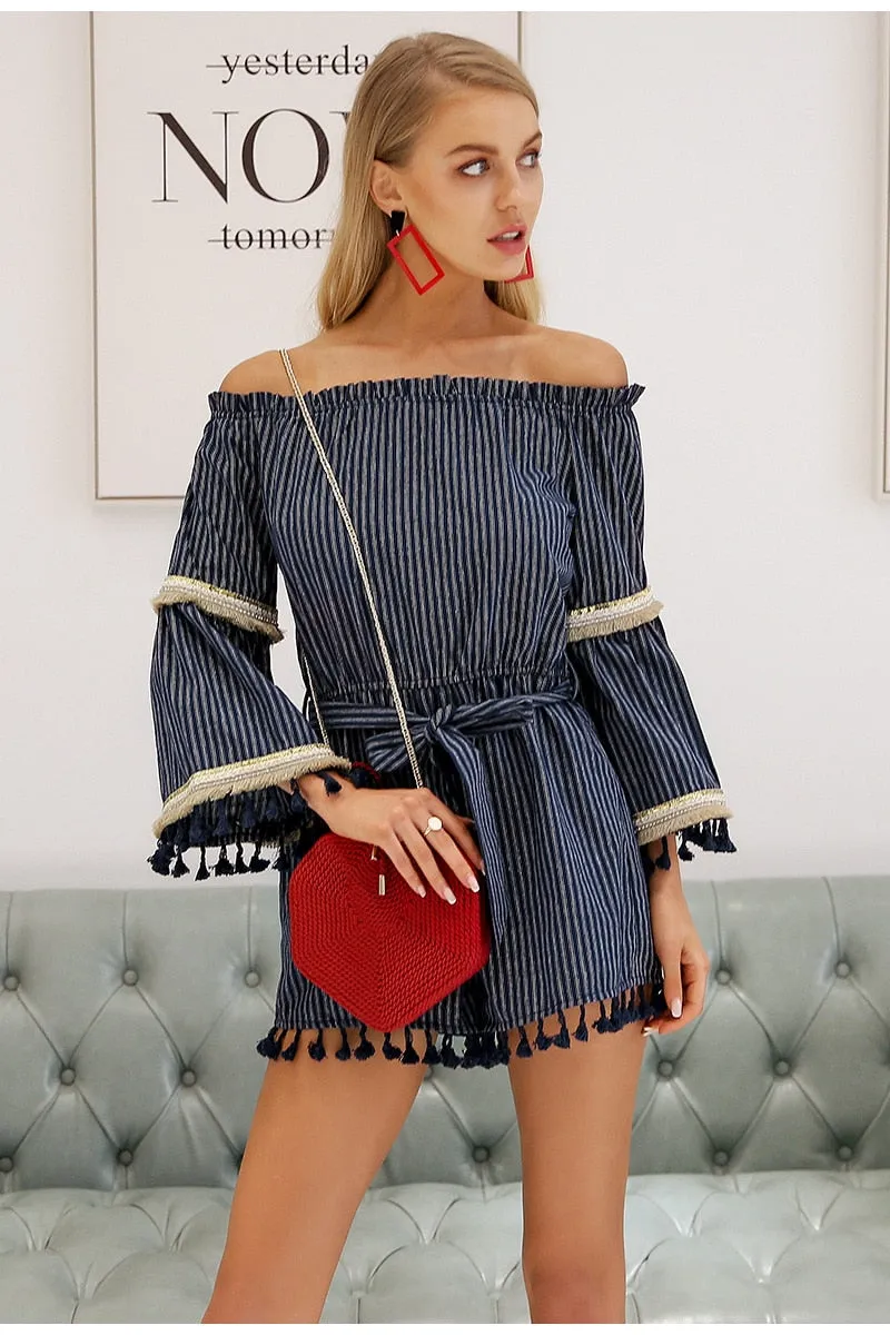 Tassel flare sleeve playsuit