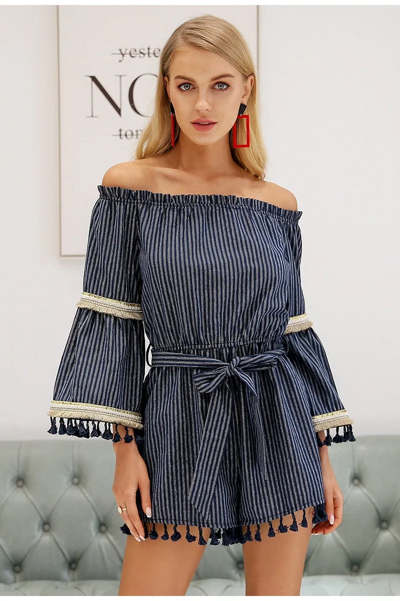 Tassel flare sleeve playsuit