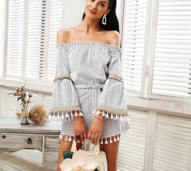 Tassel flare sleeve playsuit