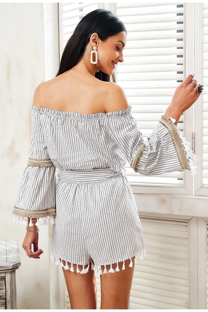 Tassel flare sleeve playsuit