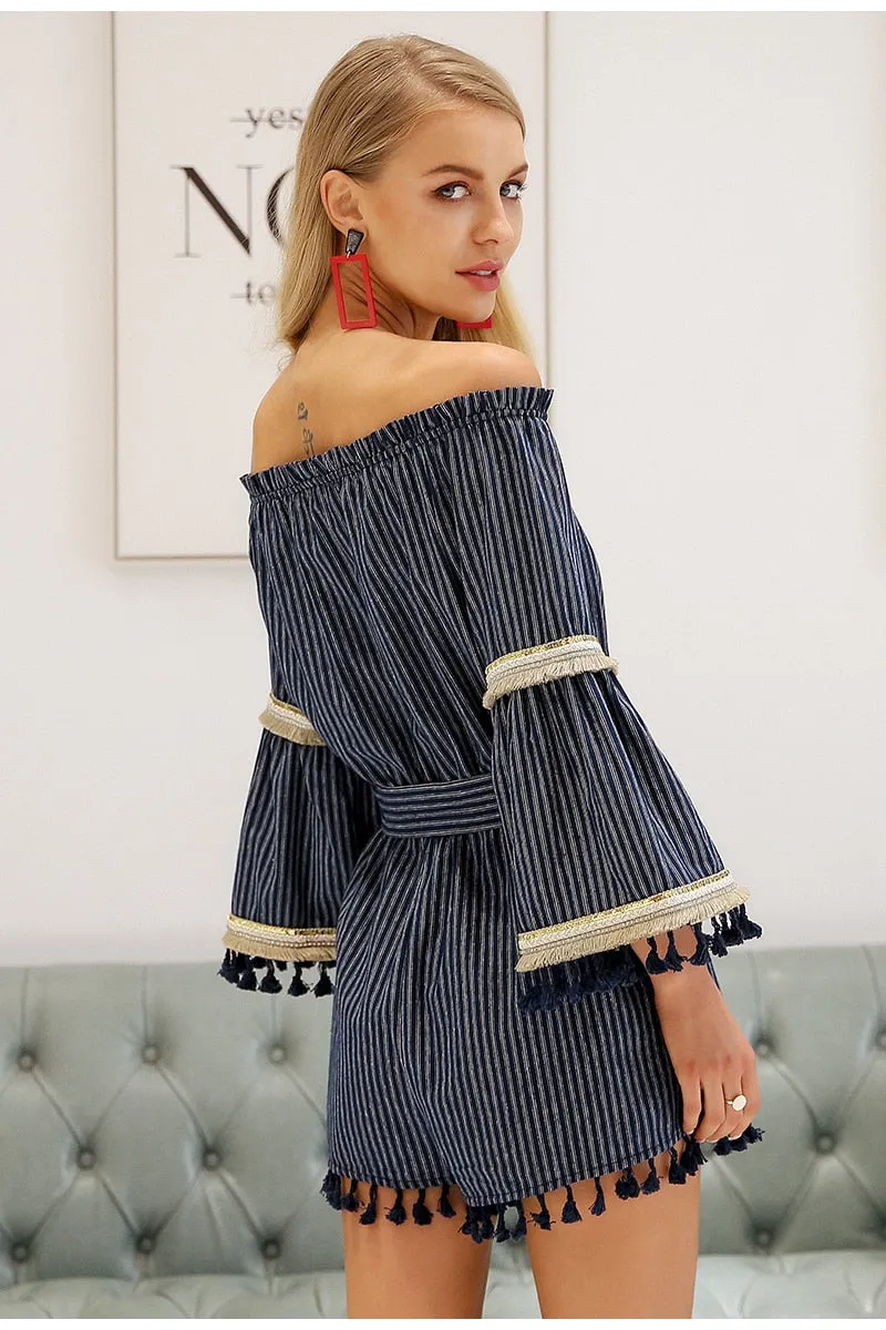 Tassel flare sleeve playsuit