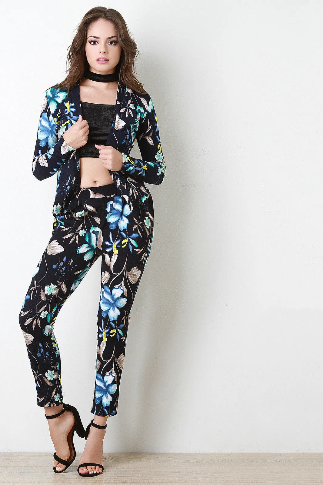 Textured Knit Midnight Glow Floral High Waisted Pants