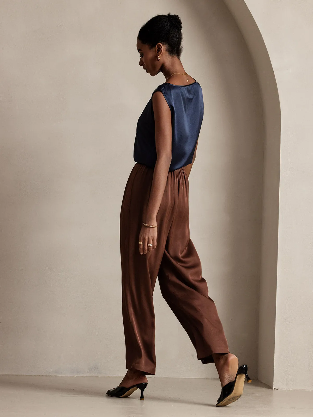 Timeless Elegant Pleated Wide-Leg Silk Long Pants