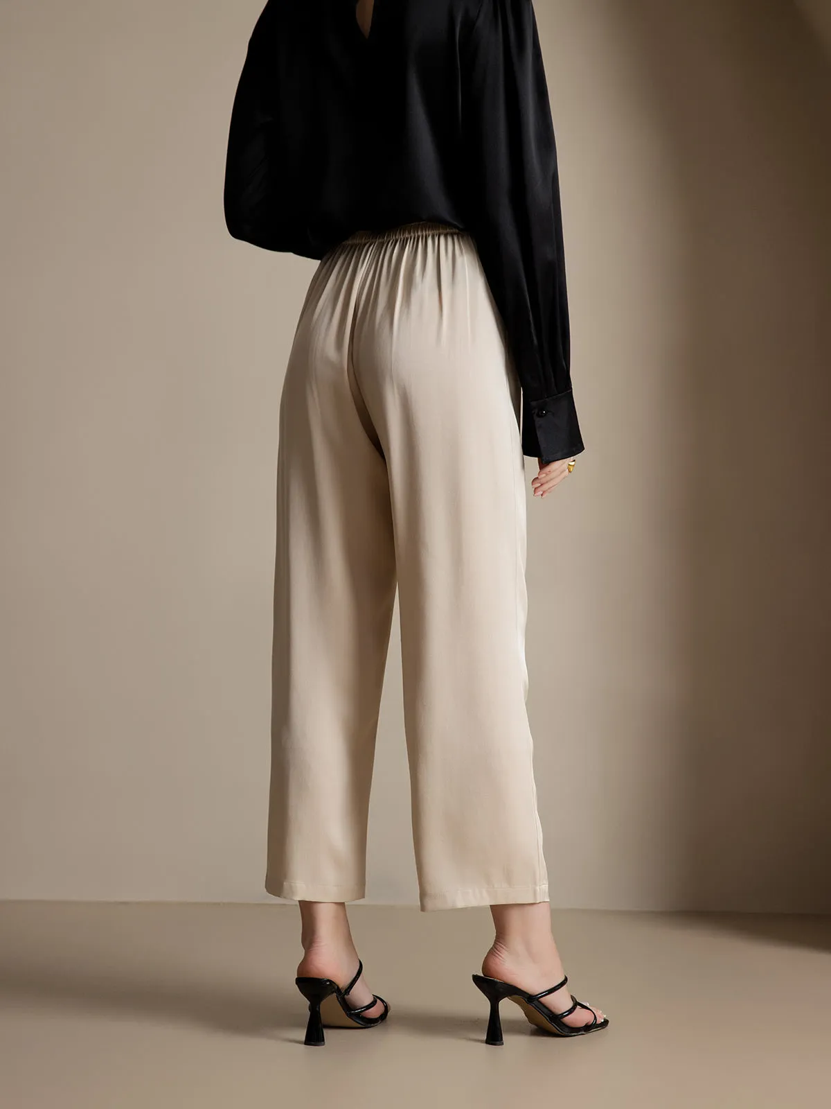 Timeless Elegant Pleated Wide-Leg Silk Long Pants