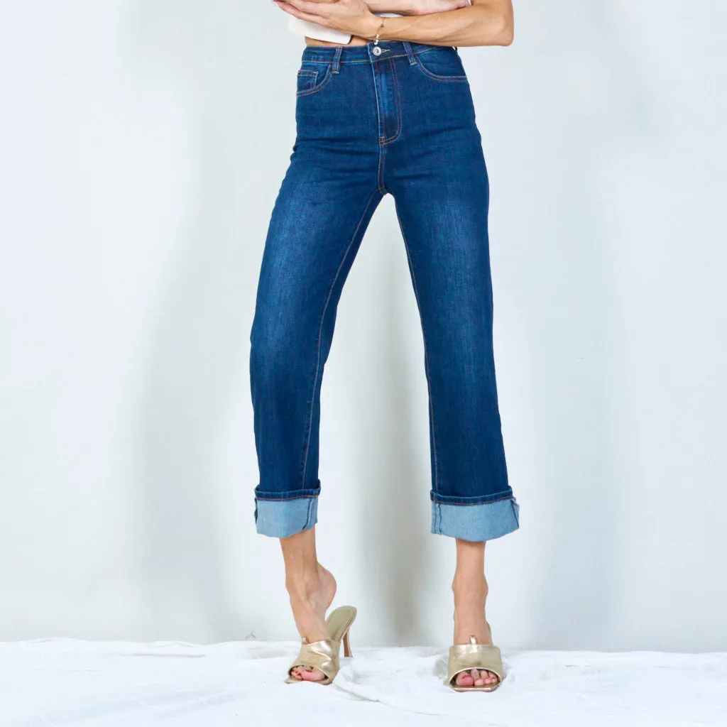 Trendy high-waisted jeans with wide cuff wholesale