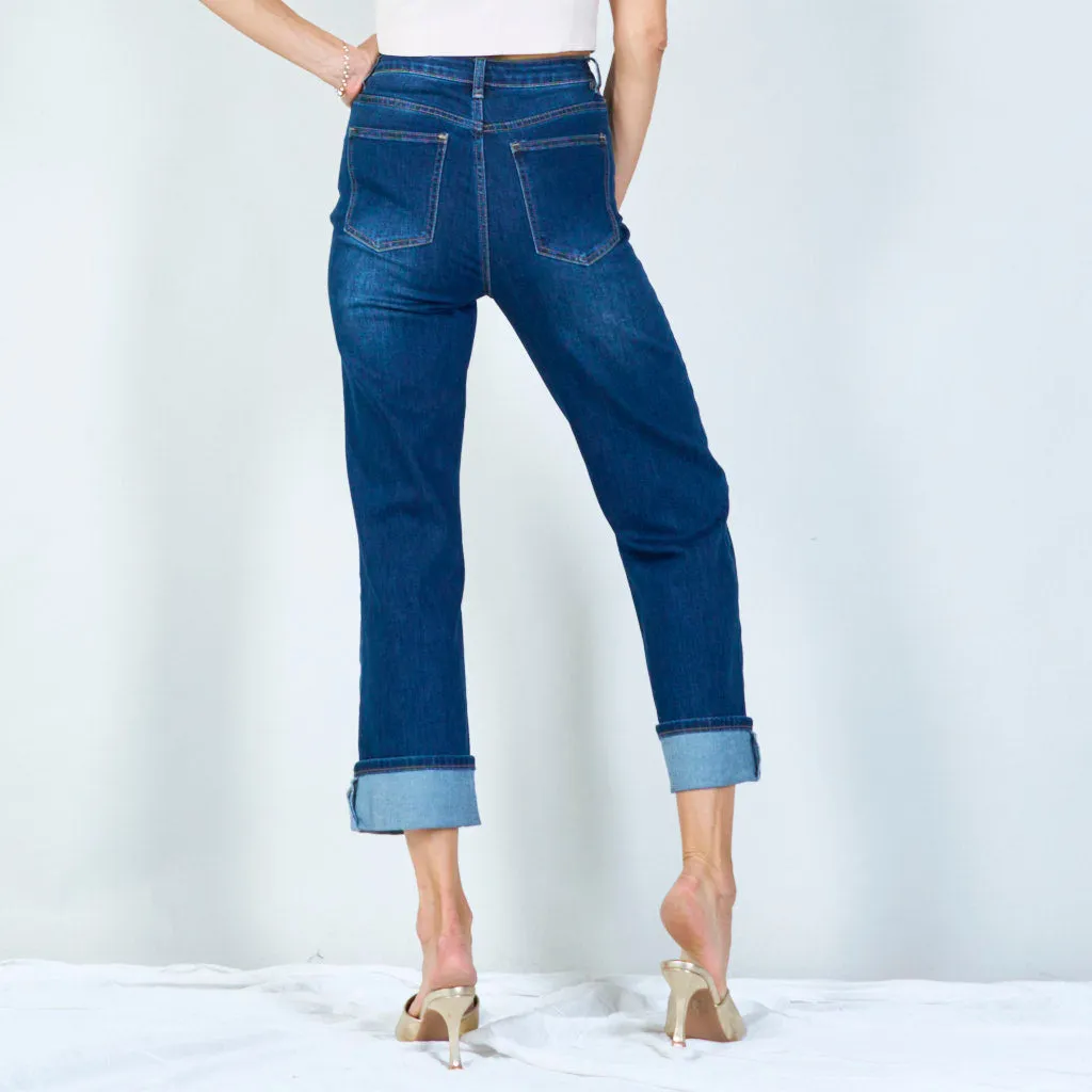 Trendy high-waisted jeans with wide cuff wholesale