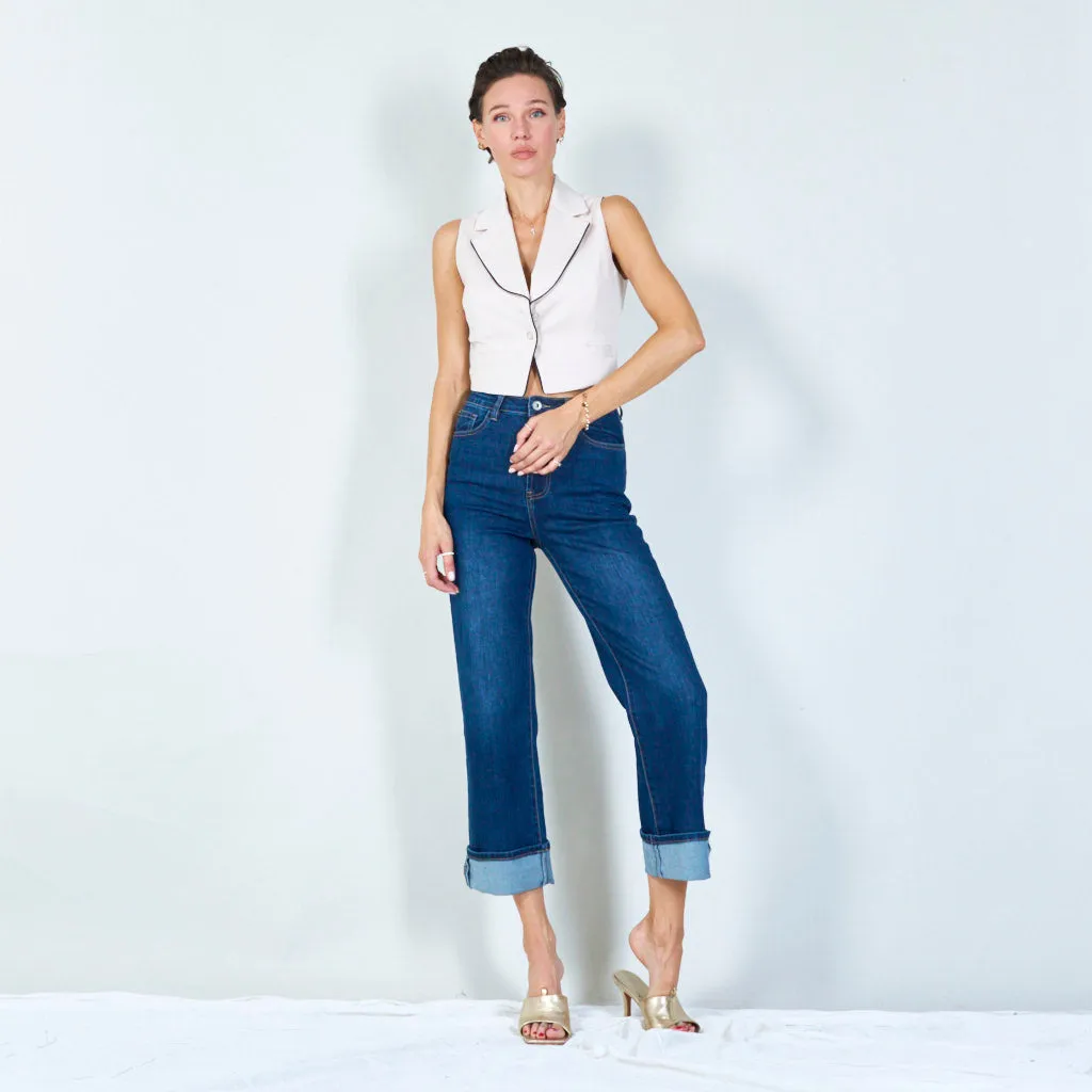 Trendy high-waisted jeans with wide cuff wholesale