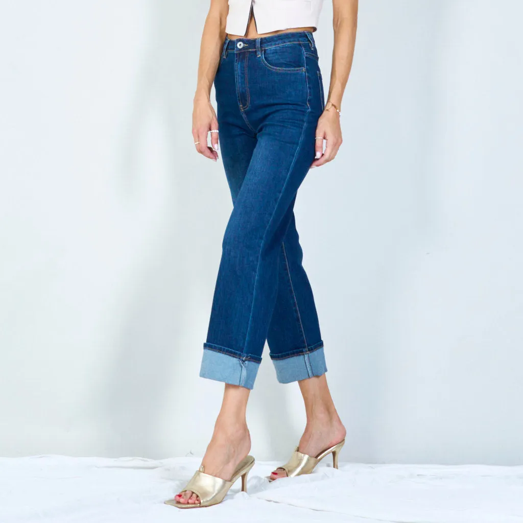 Trendy high-waisted jeans with wide cuff wholesale