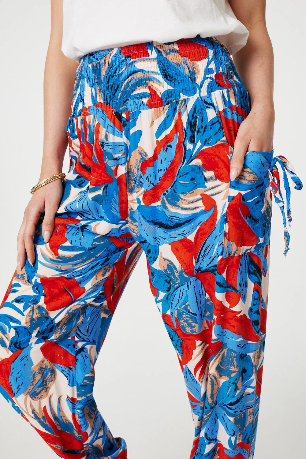 Tropical Leaf Print Harem Pants