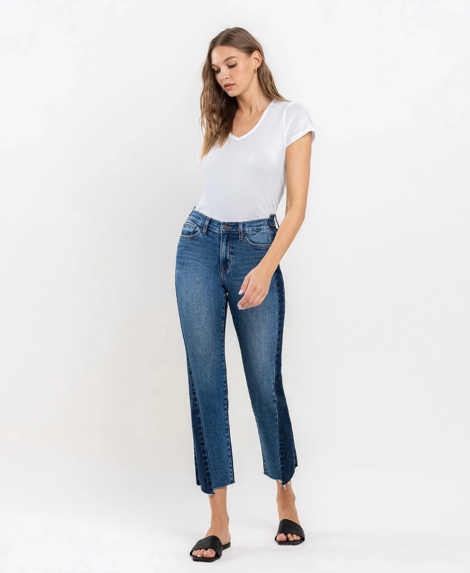 Vervet by Flying Monkey Immaculately Color Block Crop Straight Jeans