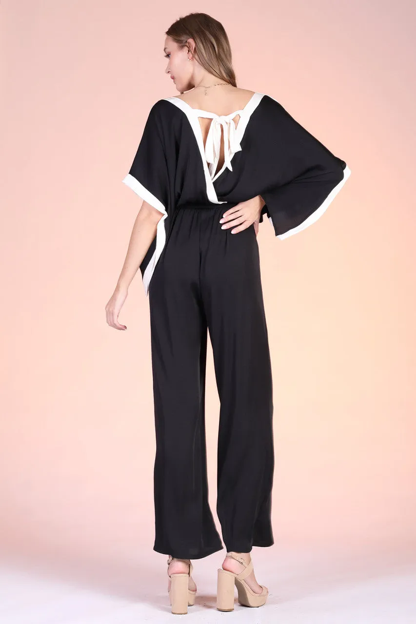 Washed Poly Silk Contrast Band Jumpsuit