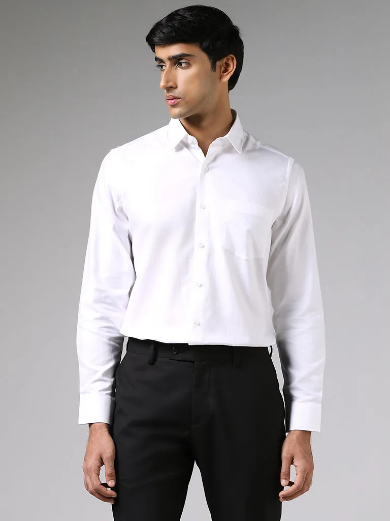 WES Formals Solid White Cotton Slim-Fit Shirt