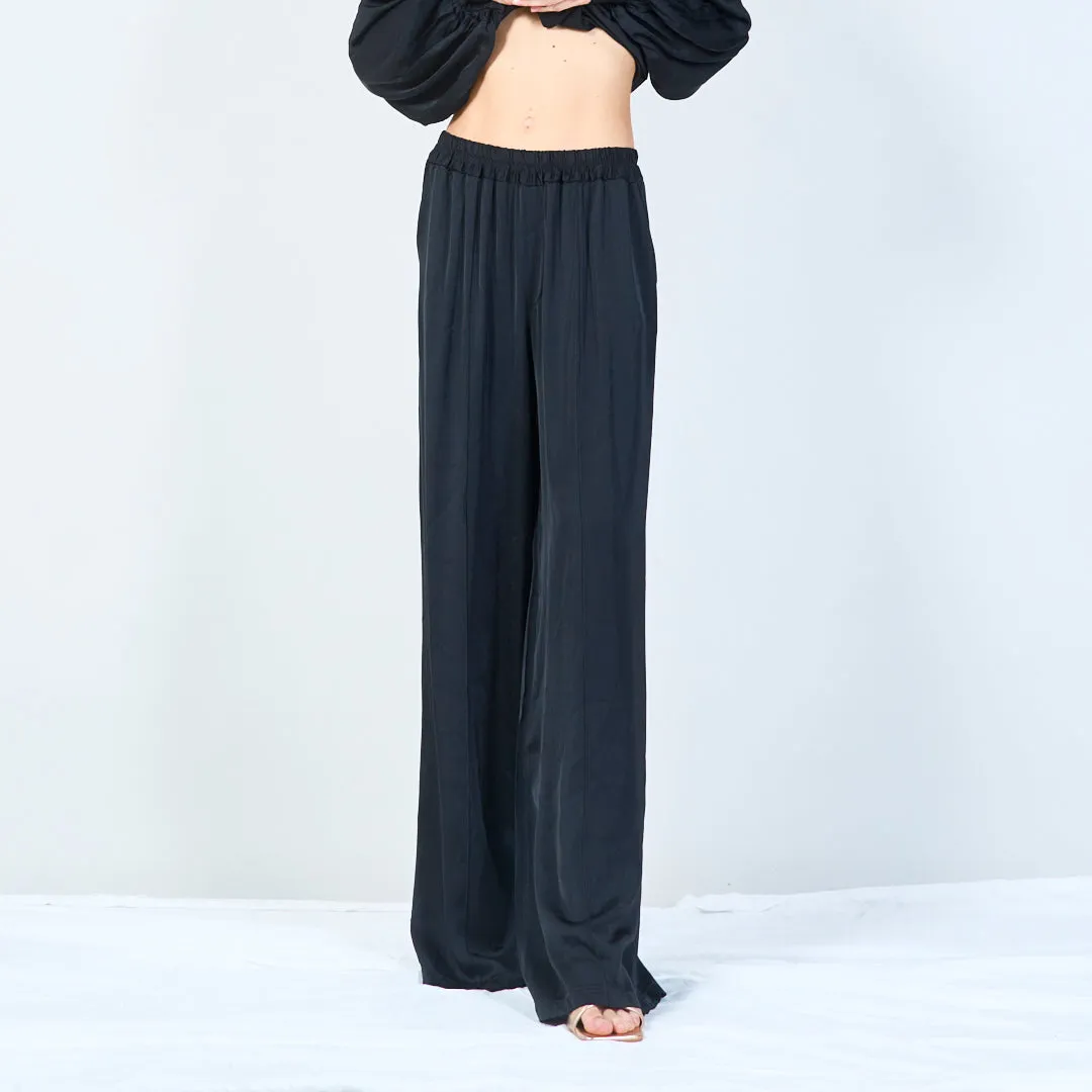 Wide-leg elastic waistband silk trousers wholesale