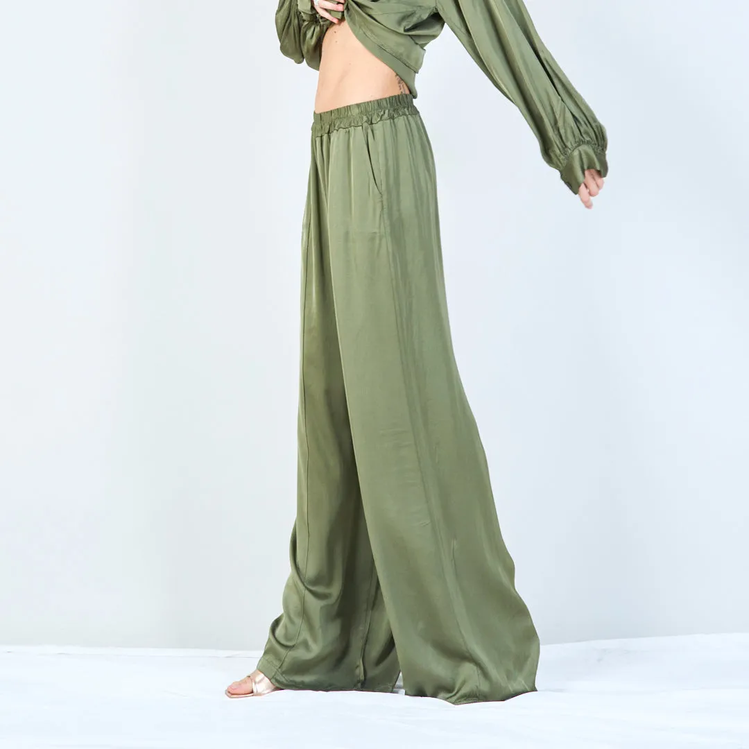 Wide-leg elastic waistband silk trousers wholesale