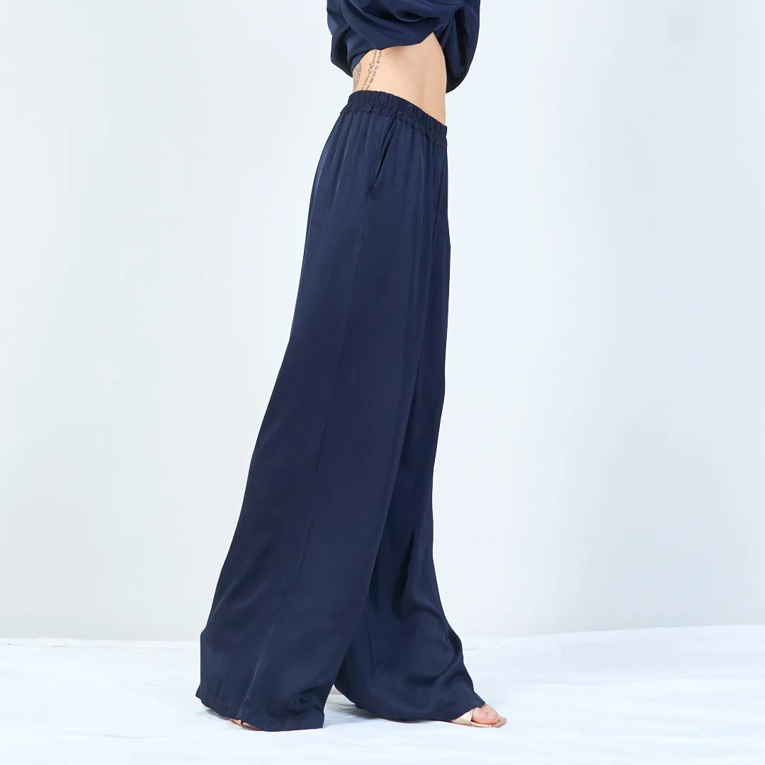 Wide-leg elastic waistband silk trousers wholesale