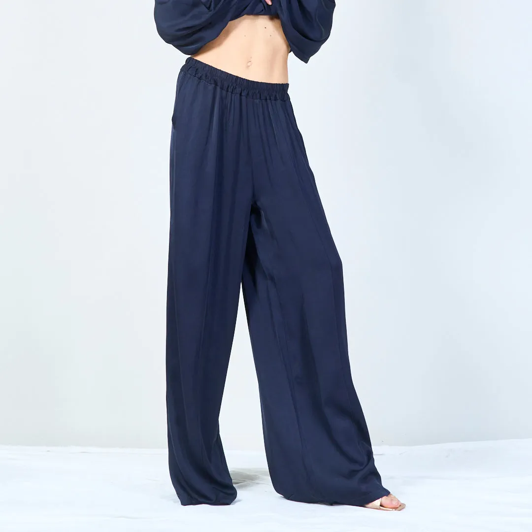 Wide-leg elastic waistband silk trousers wholesale