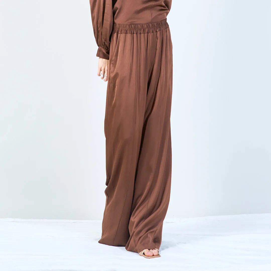 Wide-leg elastic waistband silk trousers wholesale