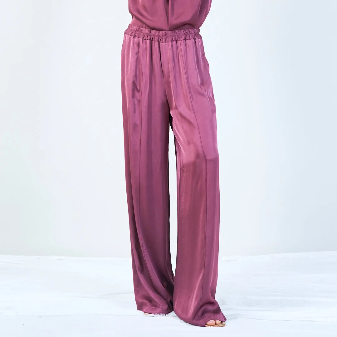 Wide-leg elastic waistband silk trousers wholesale