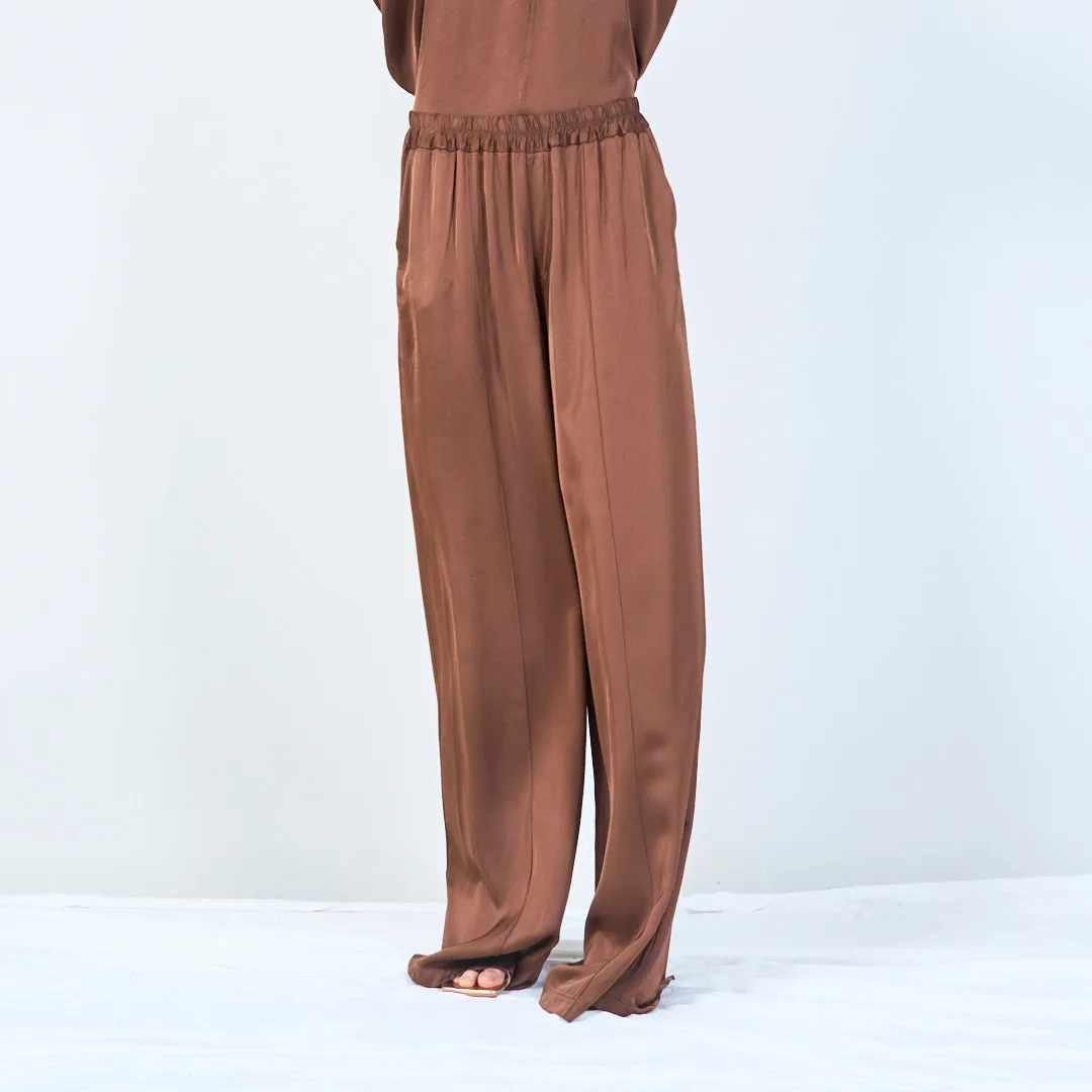 Wide-leg elastic waistband silk trousers wholesale