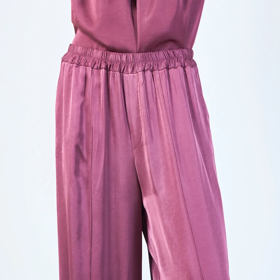 Wide-leg elastic waistband silk trousers wholesale