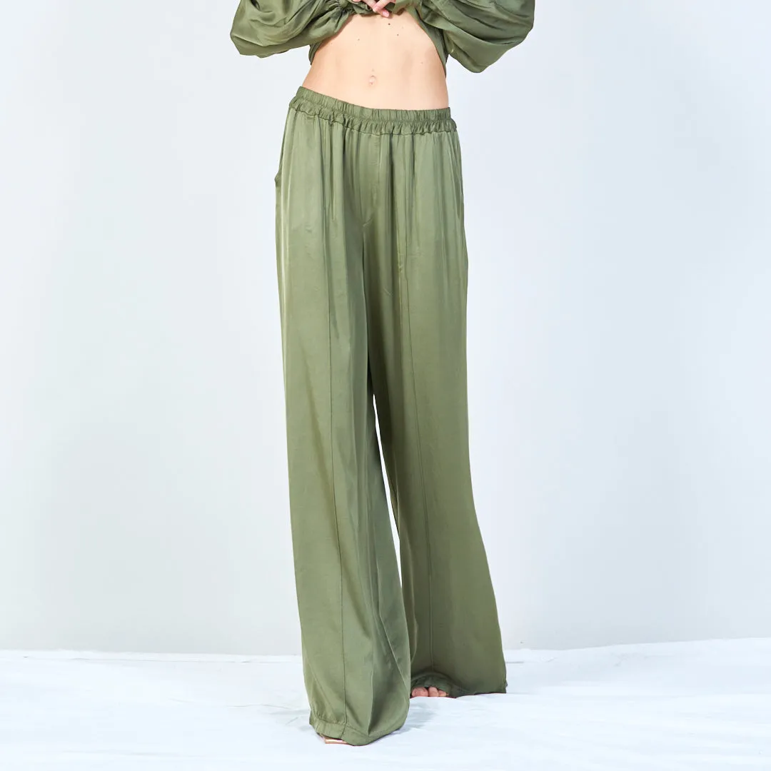 Wide-leg elastic waistband silk trousers wholesale