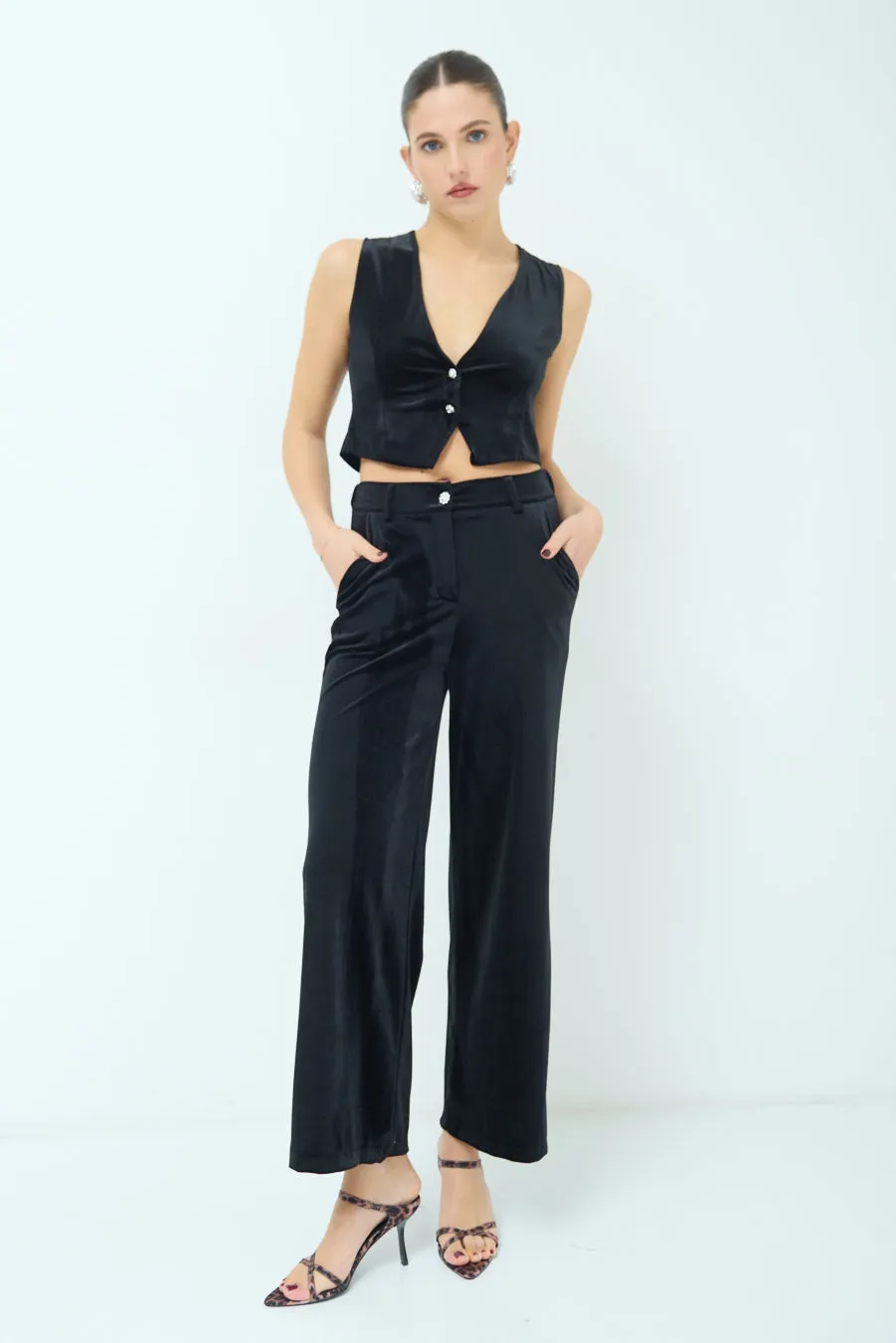 Wide-leg satin trousers wholesale