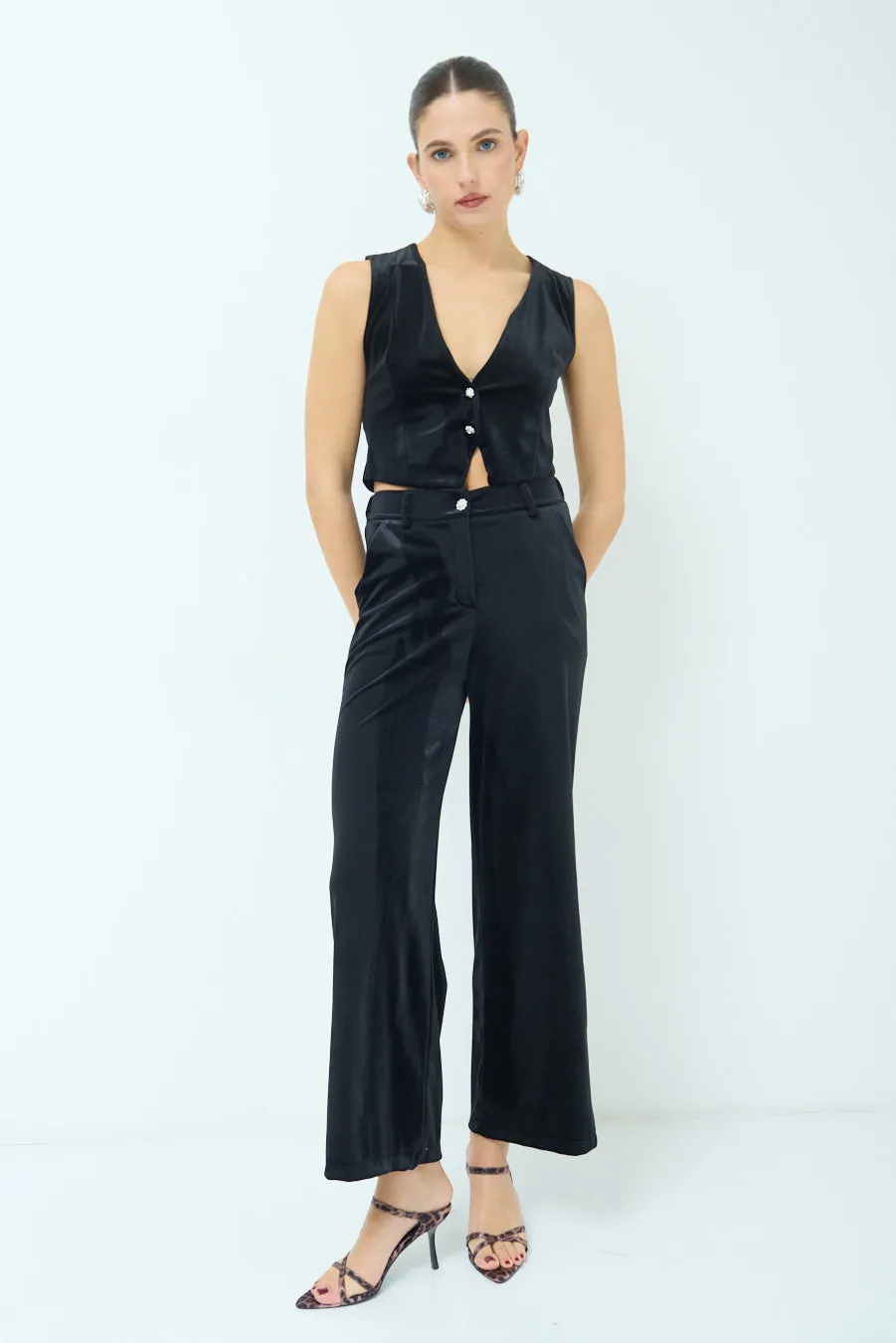 Wide-leg satin trousers wholesale