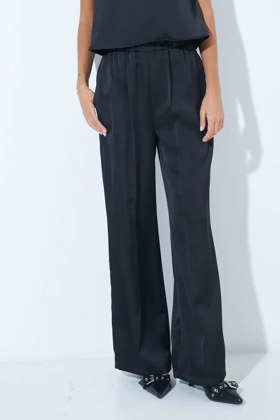 Wide-leg satin trousers wholesale