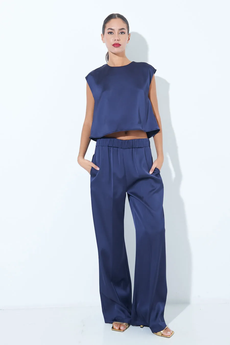 Wide-leg satin trousers wholesale