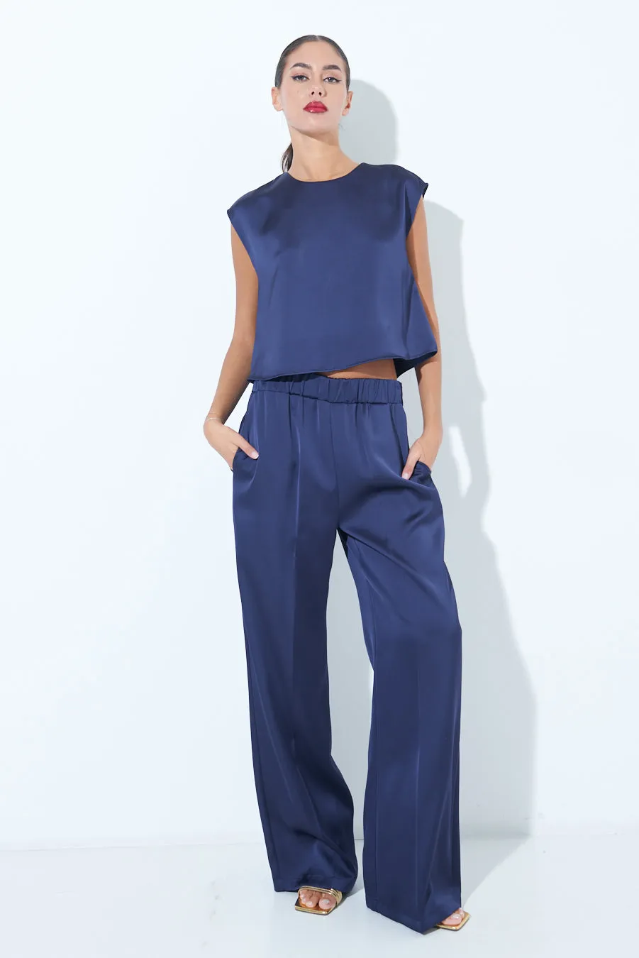 Wide-leg satin trousers wholesale