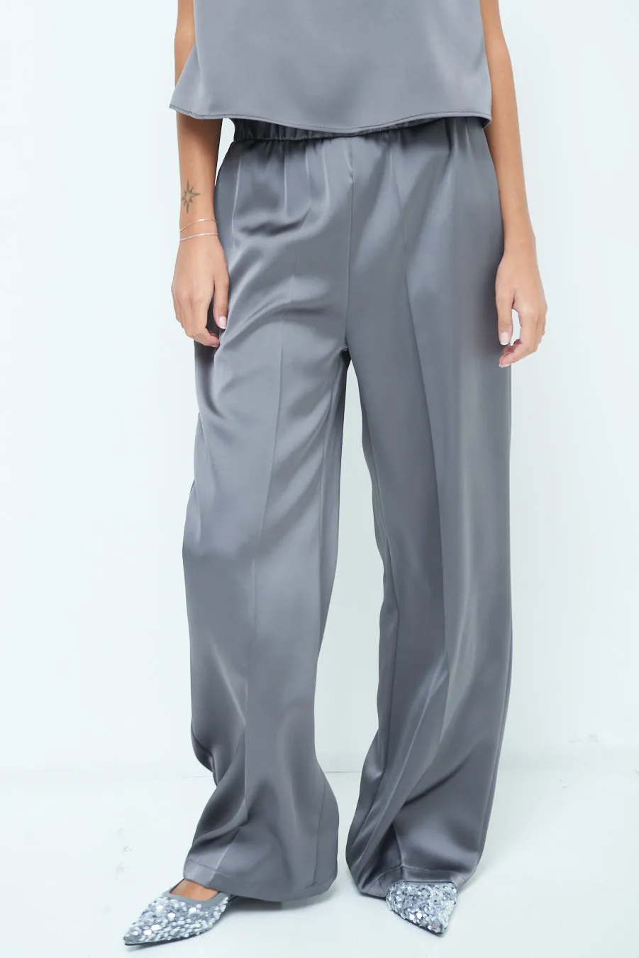 Wide-leg satin trousers wholesale