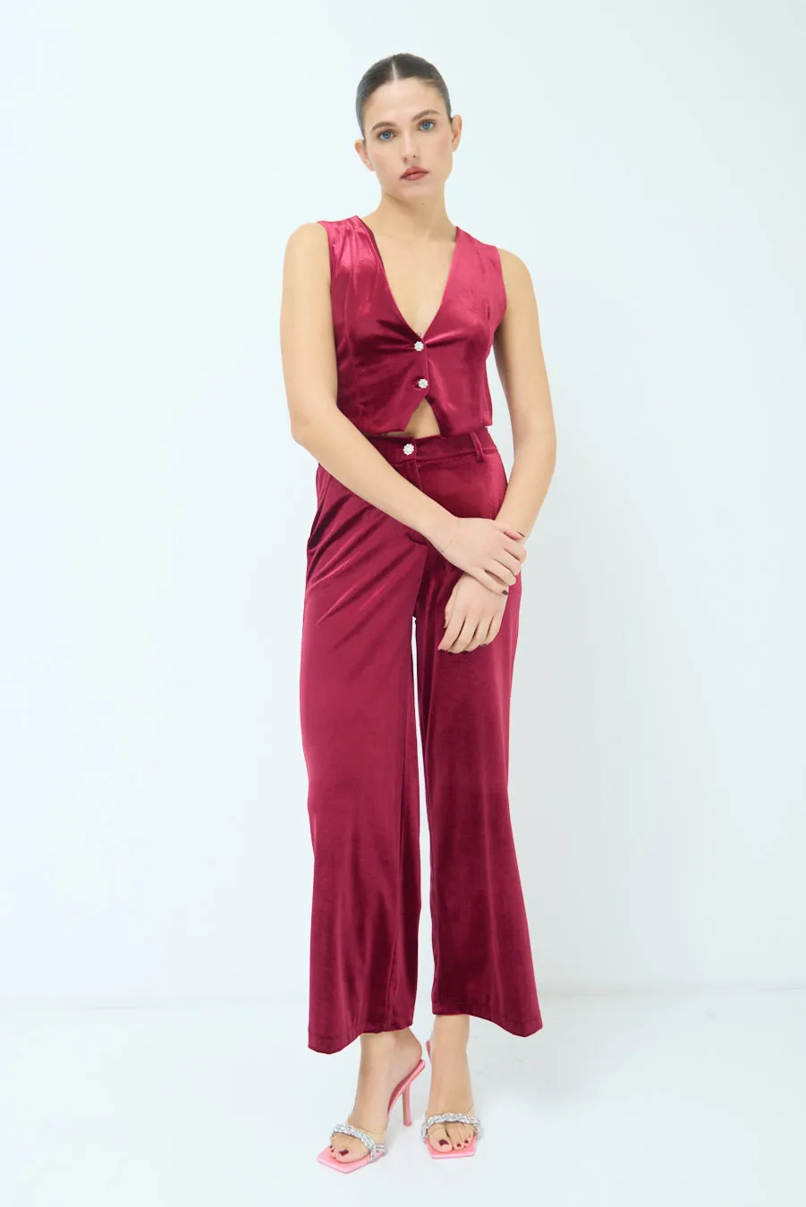 Wide-leg satin trousers wholesale