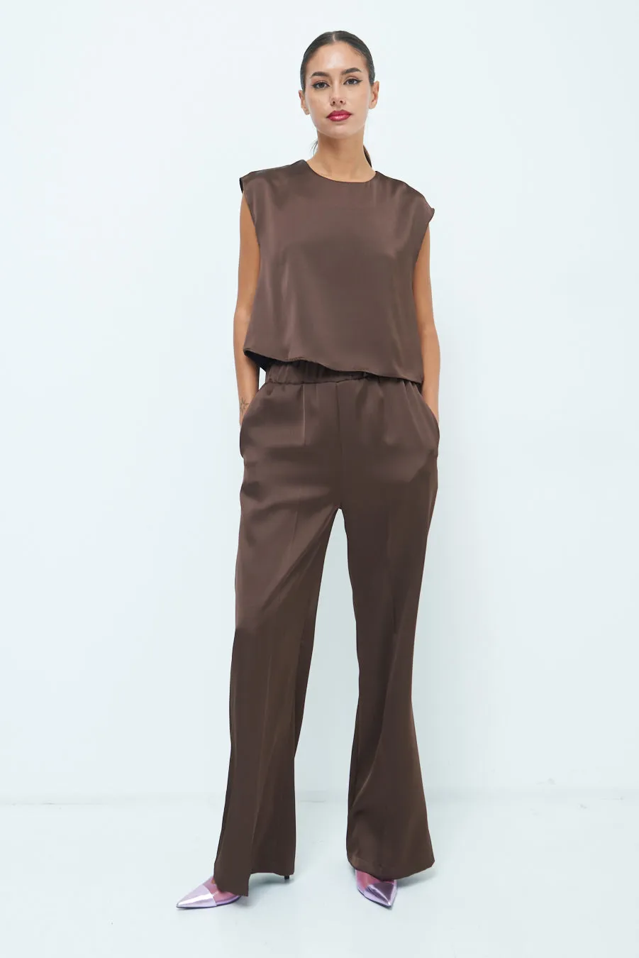 Wide-leg satin trousers wholesale